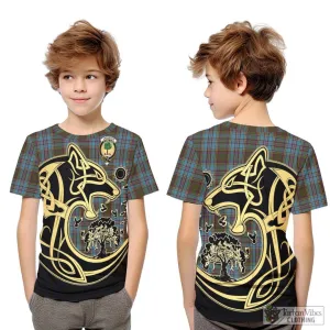 Anderson Tartan Kid T-Shirt with Family Crest Celtic Wolf Style