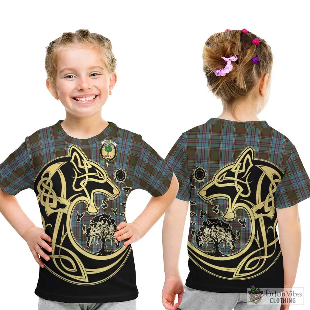 Anderson Tartan Kid T-Shirt with Family Crest Celtic Wolf Style