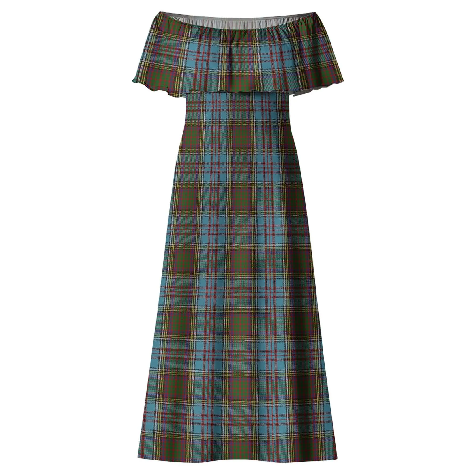 Anderson Tartan Off Shoulder Long Dress