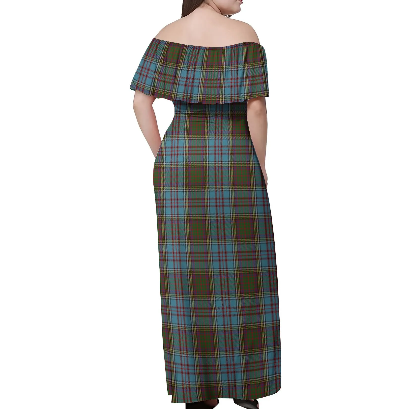 Anderson Tartan Off Shoulder Long Dress