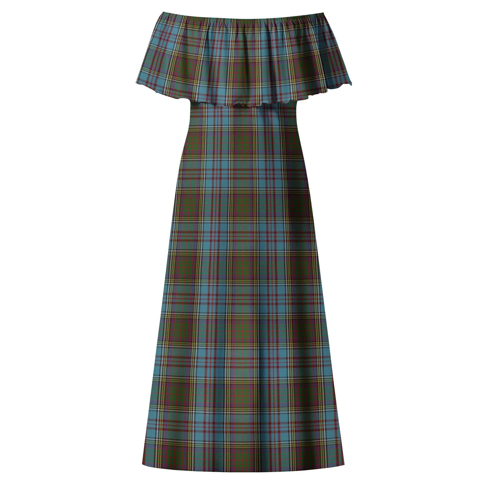 Anderson Tartan Off Shoulder Long Dress