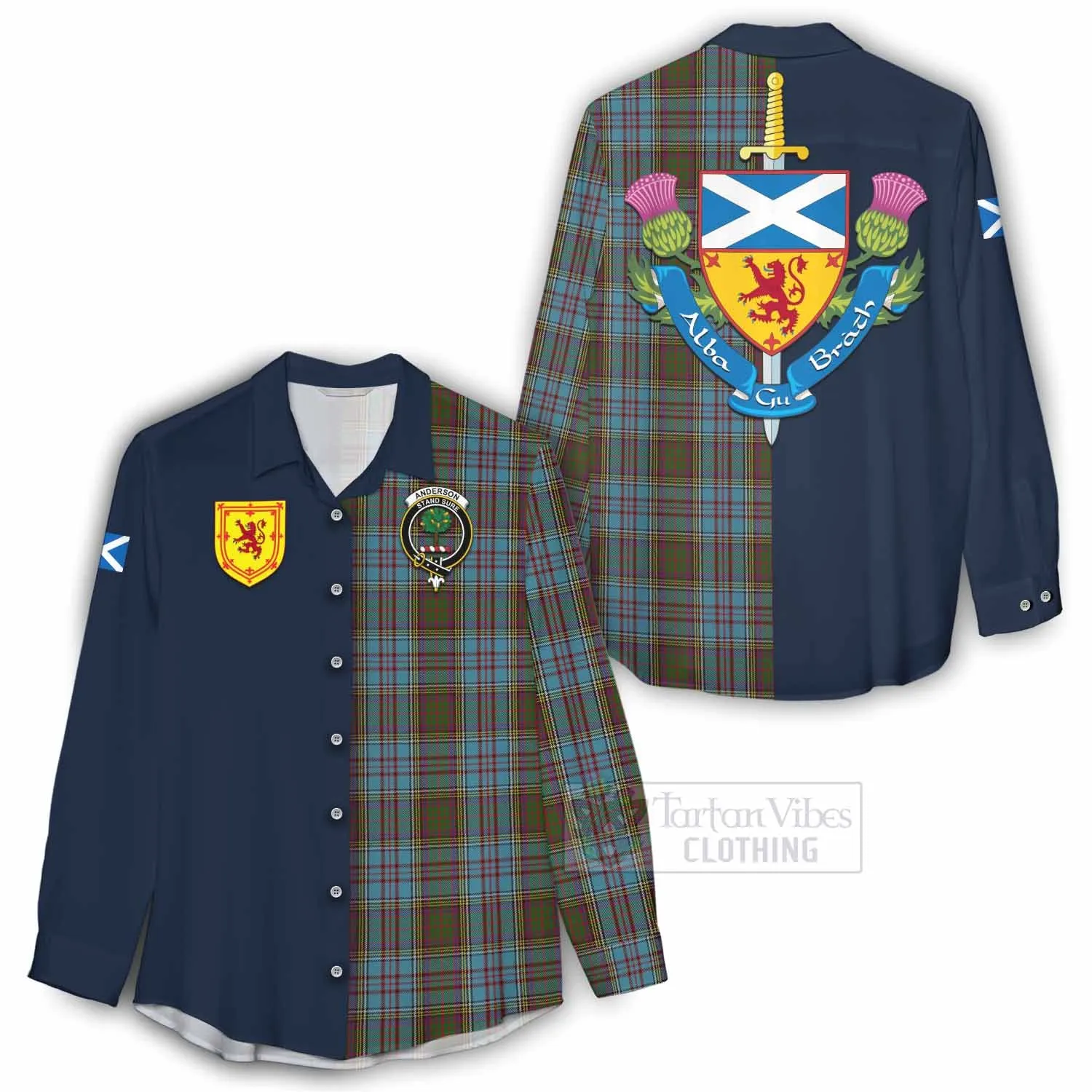 Anderson Tartan Women's Casual Shirt Alba with Scottish Lion Royal Arm Half Style