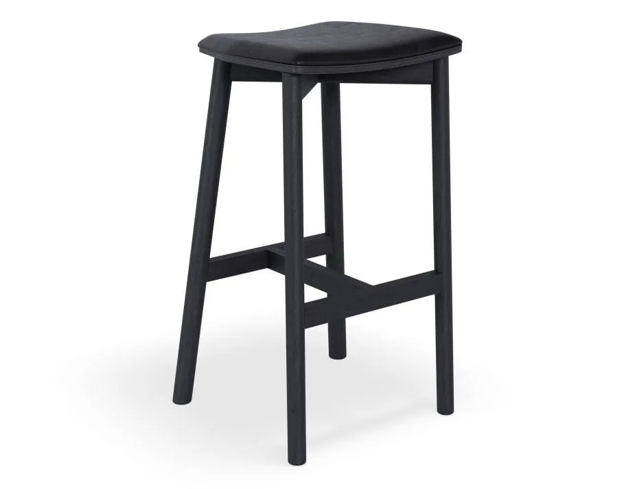 Andi Stool - Black - Backless with Pad - 75cm Seat Height Light Grey Fabric Seat Pad