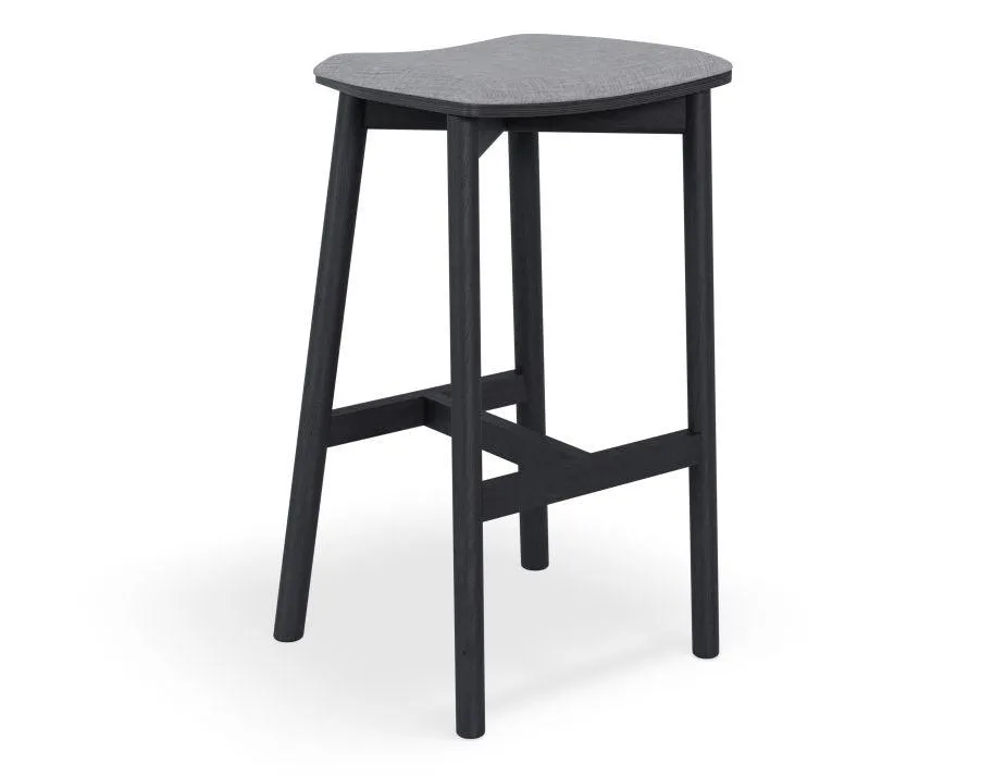 Andi Stool - Black - Backless with Pad - 75cm Seat Height Light Grey Fabric Seat Pad