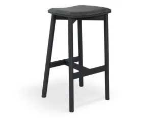 Andi Stool - Black - Backless with Pad - 75cm Seat Height Vintage Green Vegan Leather Seat Pad