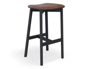 Andi Stool - Black - Backless with Pad - 75cm Seat Height Vintage Tan Vegan leather Seat Pad