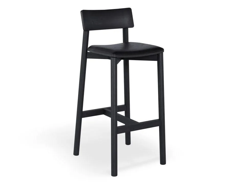 Andi Stool - Black with Pad - 75cm Seat Height Light Grey Fabric Seat Pad