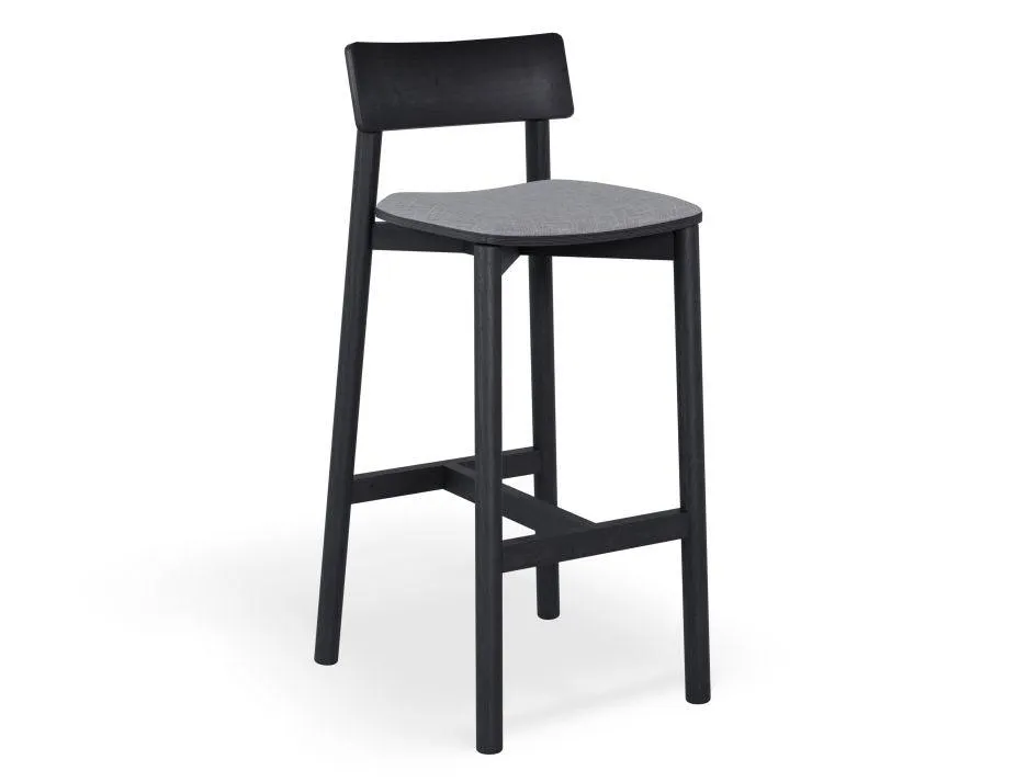 Andi Stool - Black with Pad - 75cm Seat Height Light Grey Fabric Seat Pad