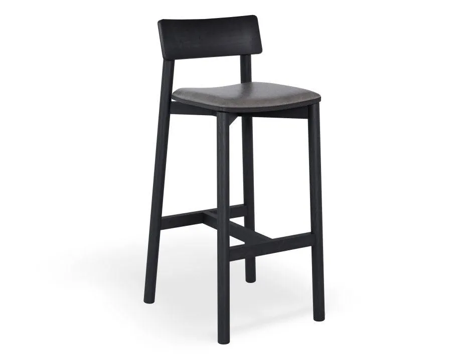 Andi Stool - Black with Pad - 75cm Seat Height Vintage Black Vegan Leather Seat Pad