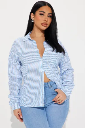 Andie Linen Striped Shirt - White/Blue