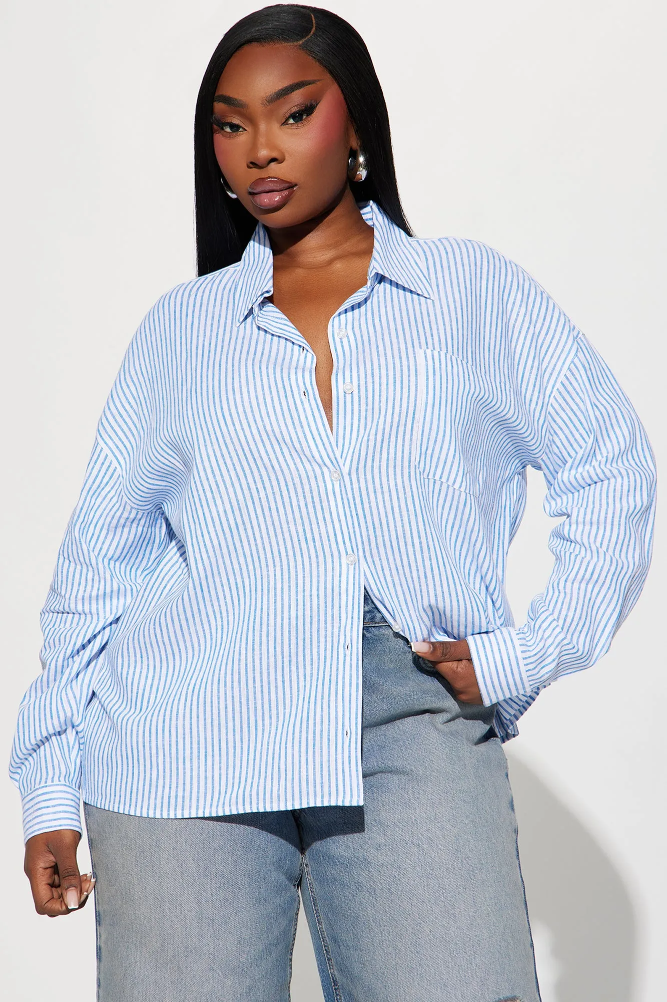 Andie Linen Striped Shirt - White/Blue