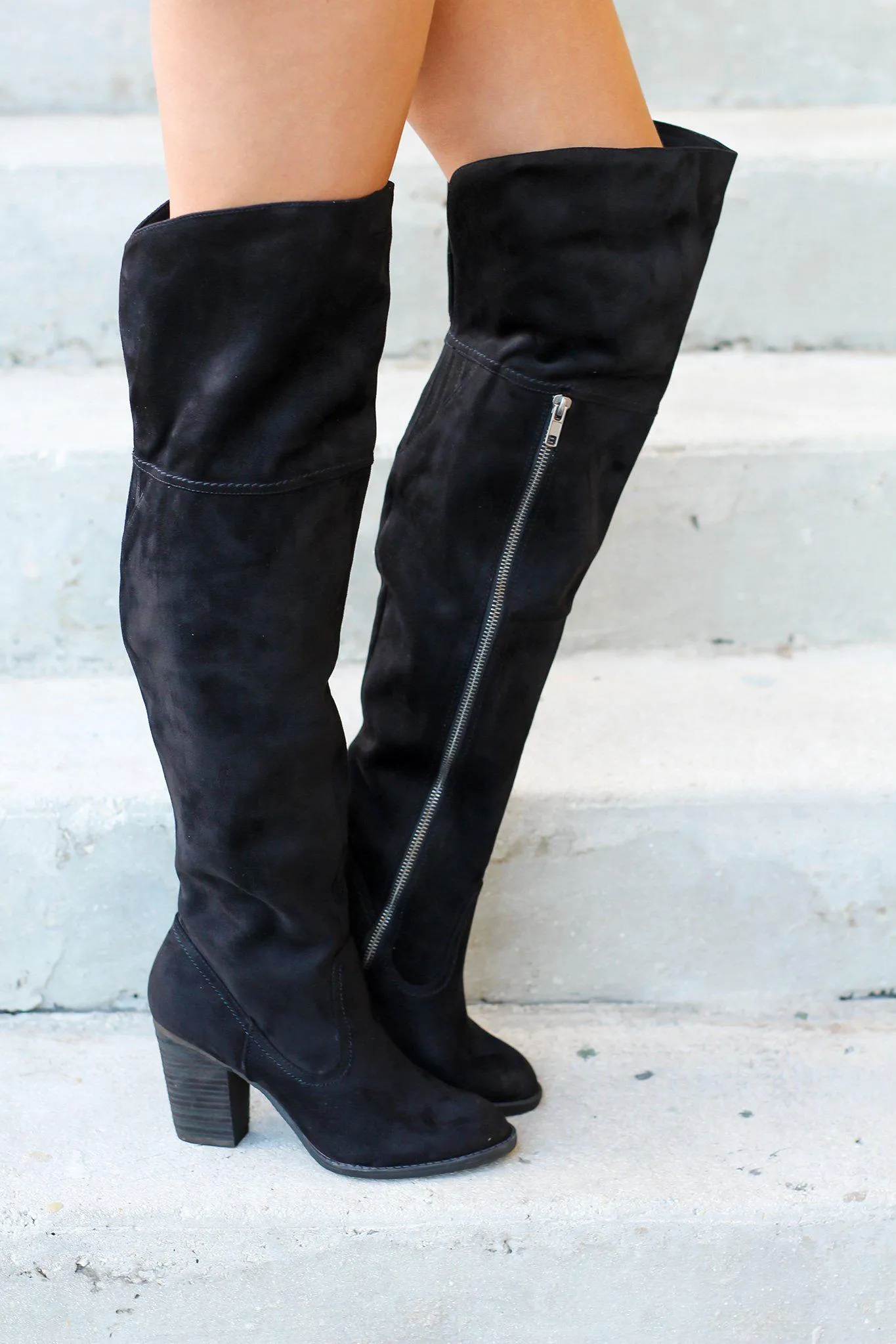 Andra Black Knee High Boots