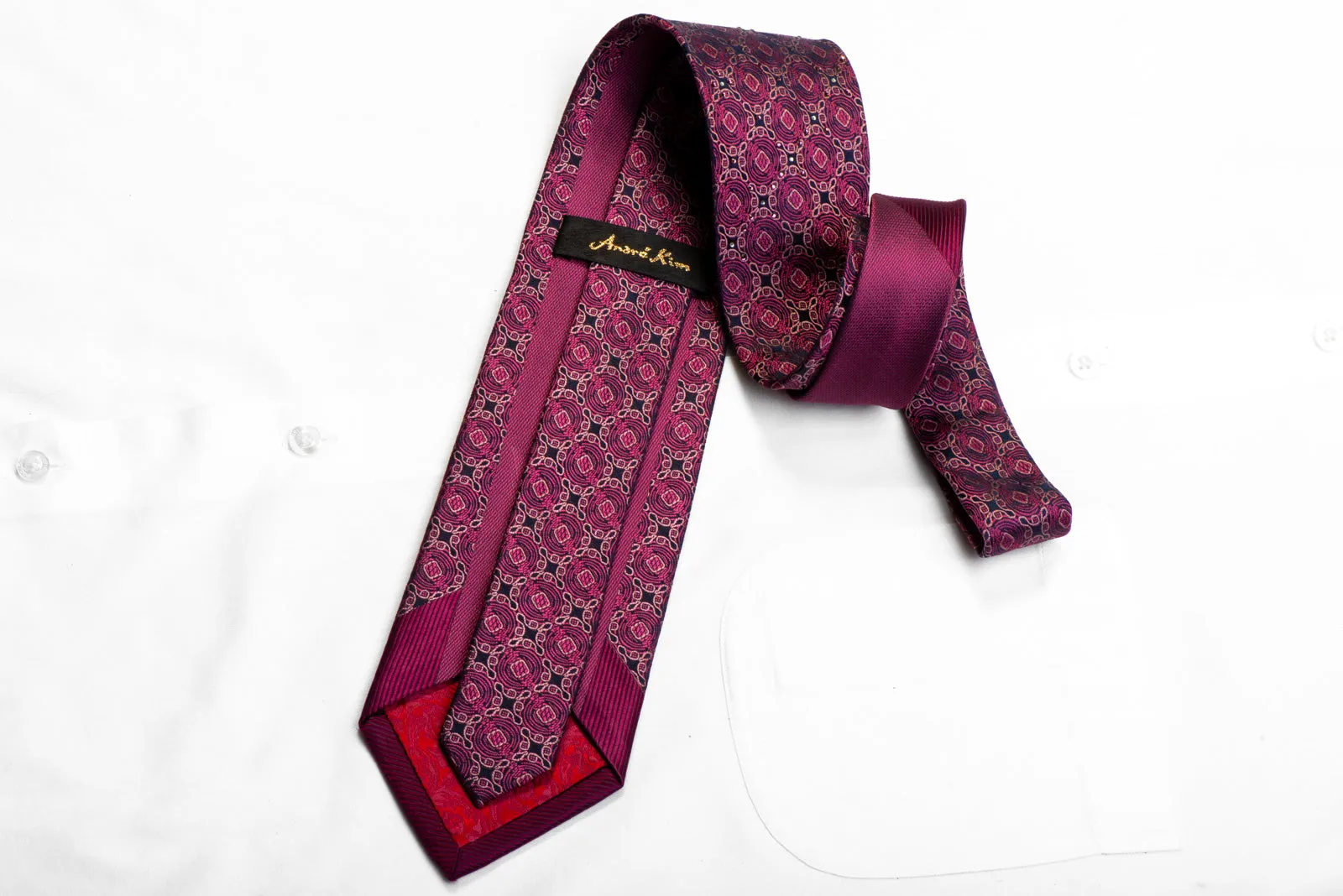 Andre Kim Rhinestone Necktie Ornate Cartouche On Purple With Silver Sparkles