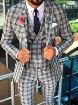 Andriano Slim-Fit Plaid Suit in Gray