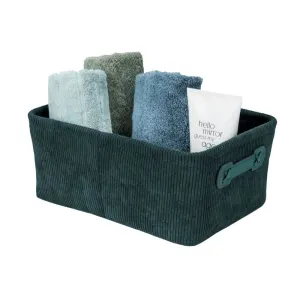 Anela Rectangular Corduroy Storage Basket Emerald Green