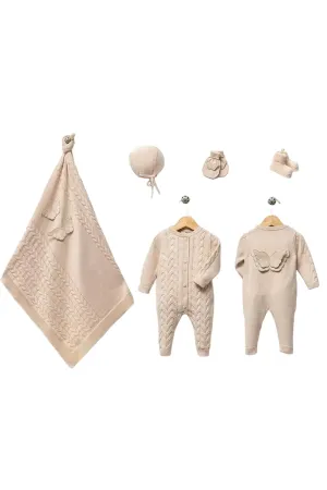 Angel Beige Newborn Knitwear Coming Home Set (5 Pcs)