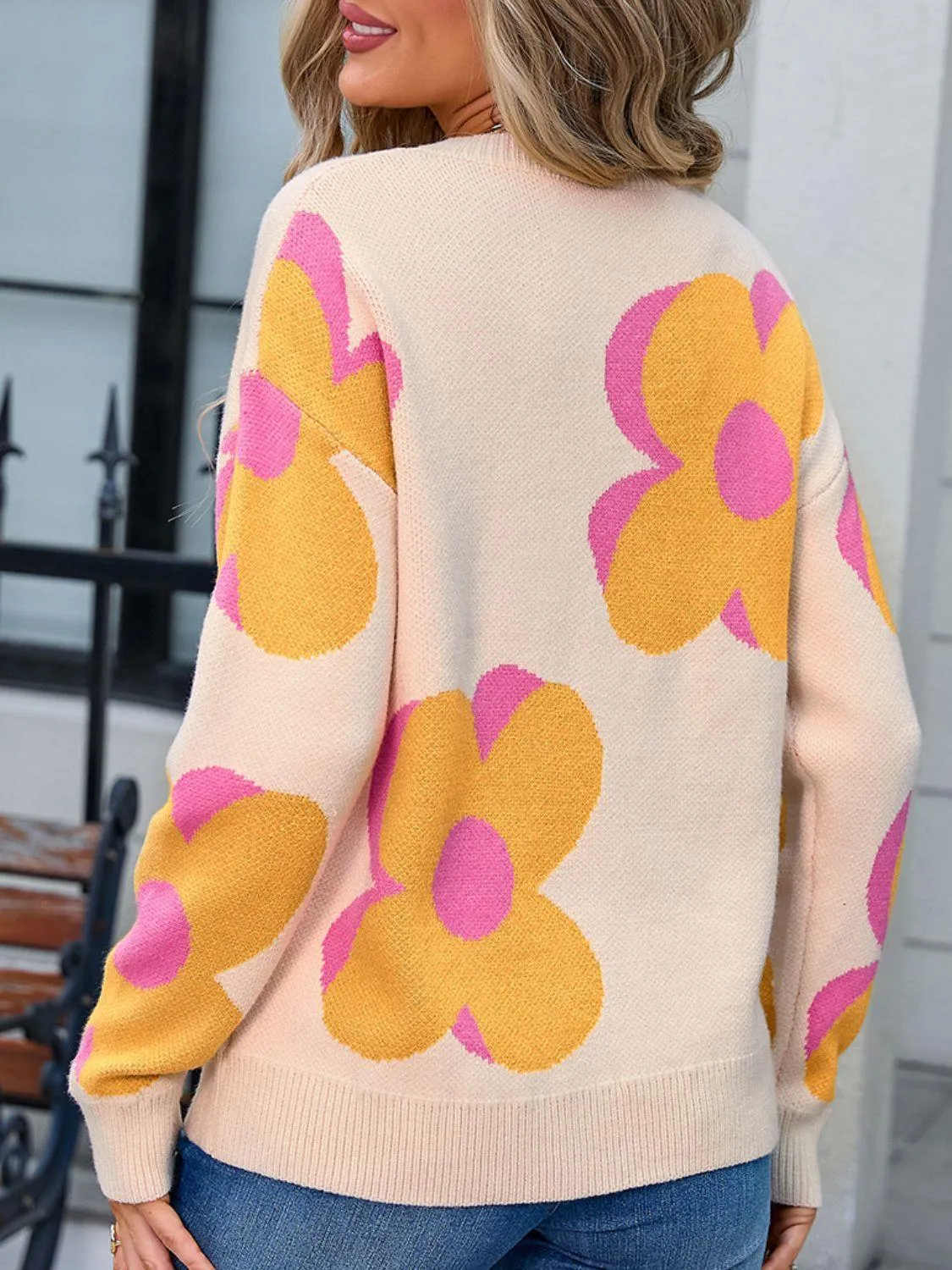 Angel Wings Flower Round Neck Sweater