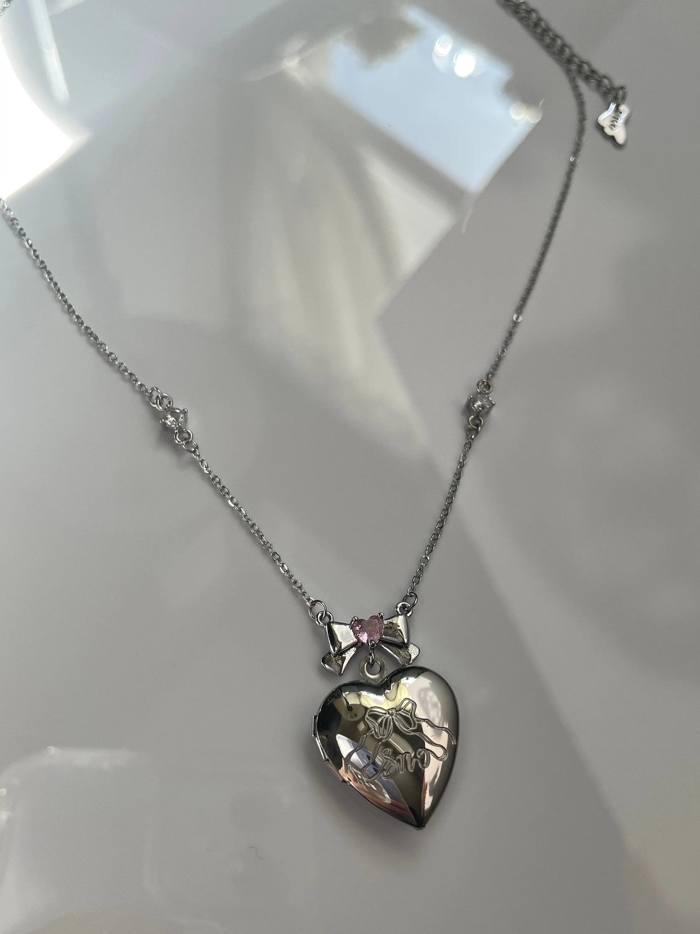 Angelica Coquette Bow Heart Locket Necklace