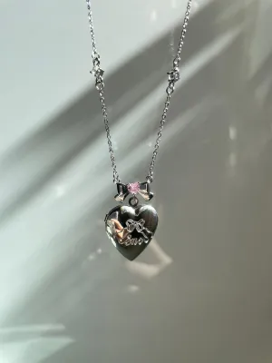 Angelica Coquette Bow Heart Locket Necklace