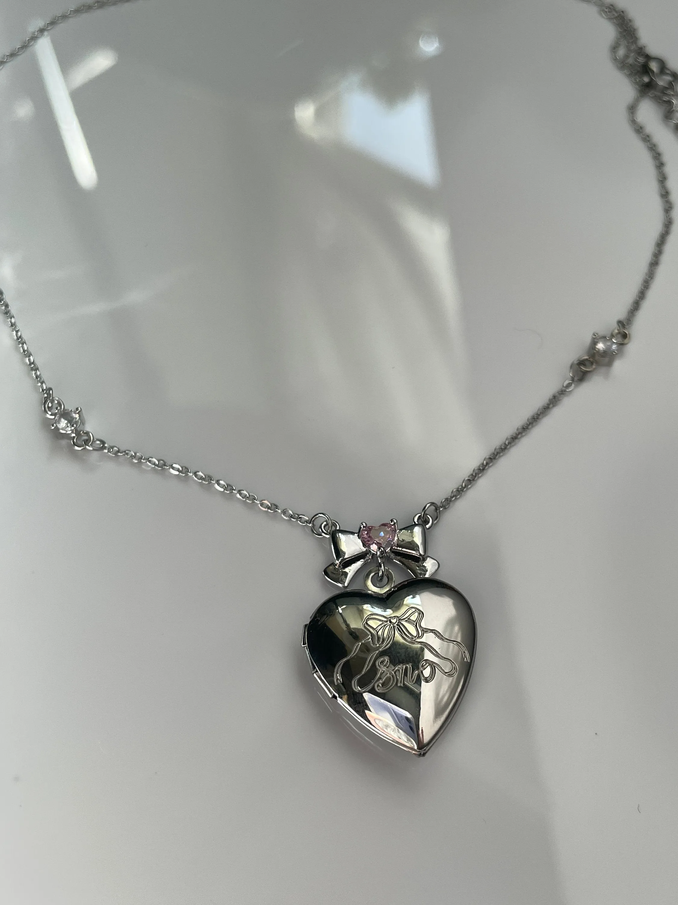 Angelica Coquette Bow Heart Locket Necklace