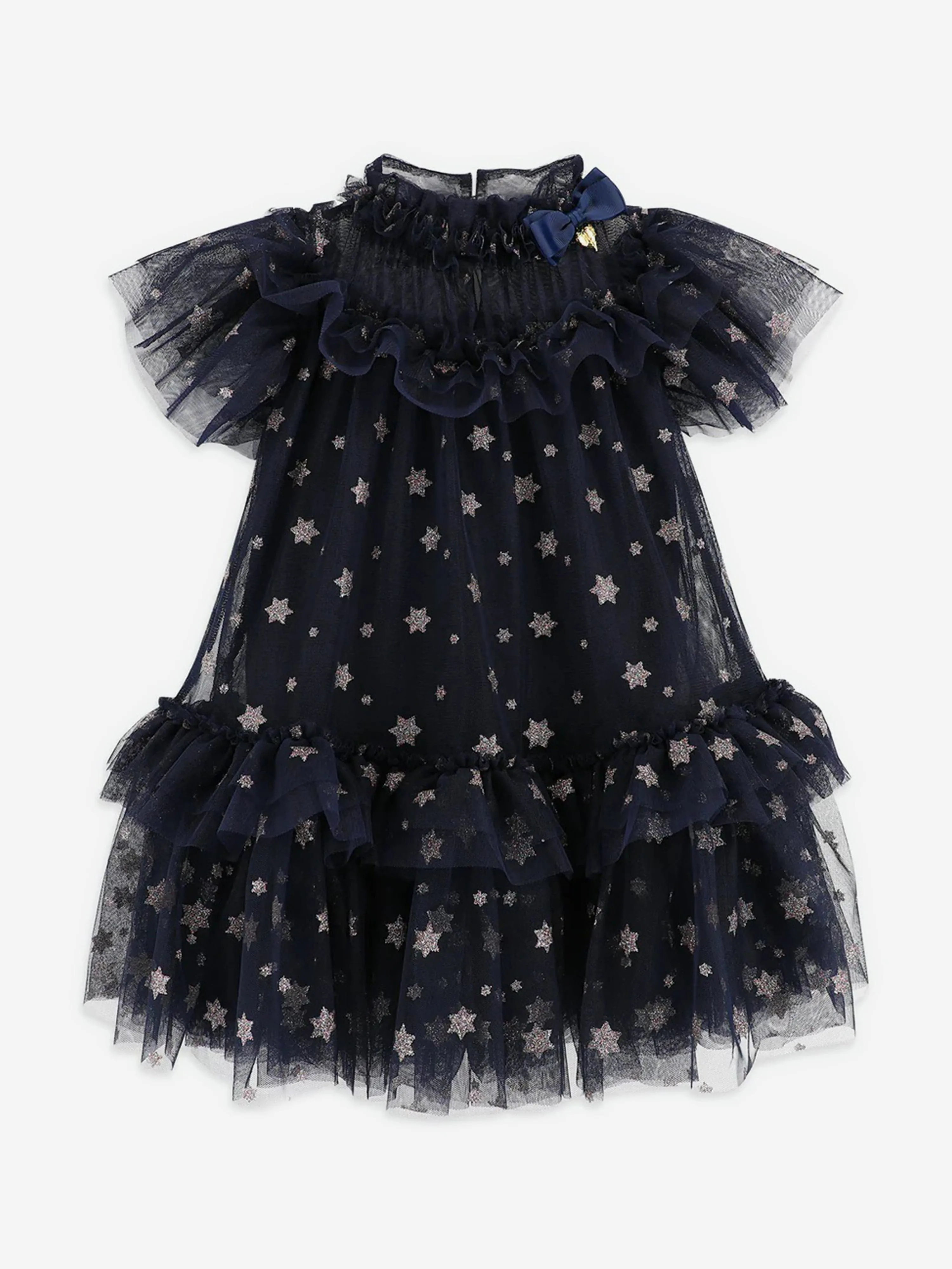 Angels Face Girls Georgette Glitter Star Dress in Navy