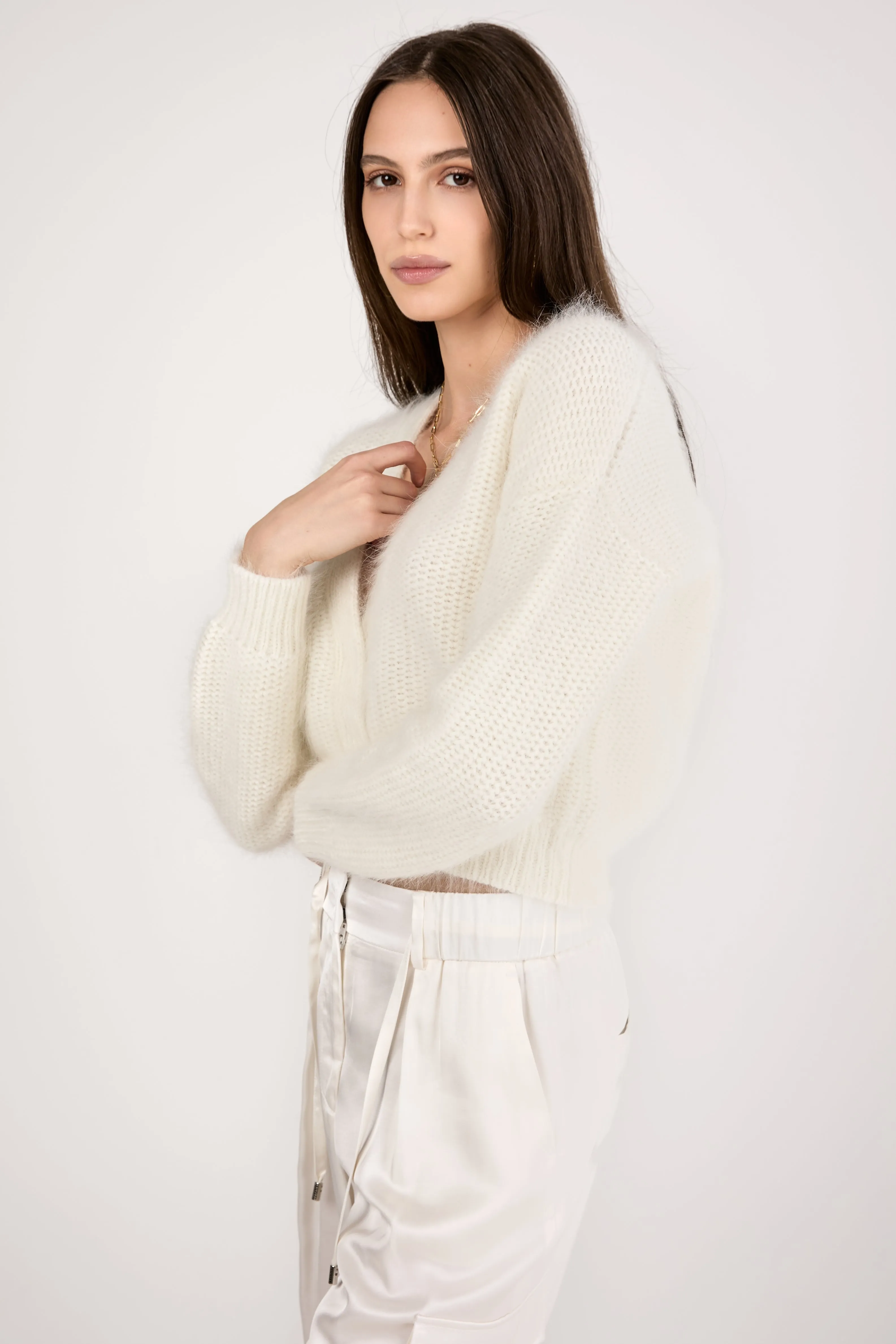 Angora Cardigan in Natural White