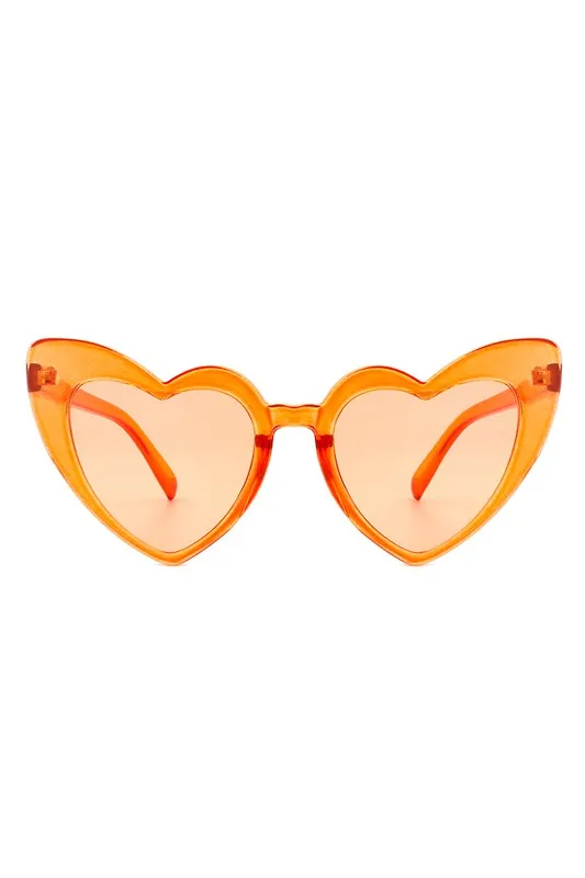 Angular Heart Cat-Eye Sunglasses - Translucent Orange