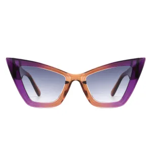 Angular Thick Frame Cat-Eye Sunglasses - Purple & Orange Gradient