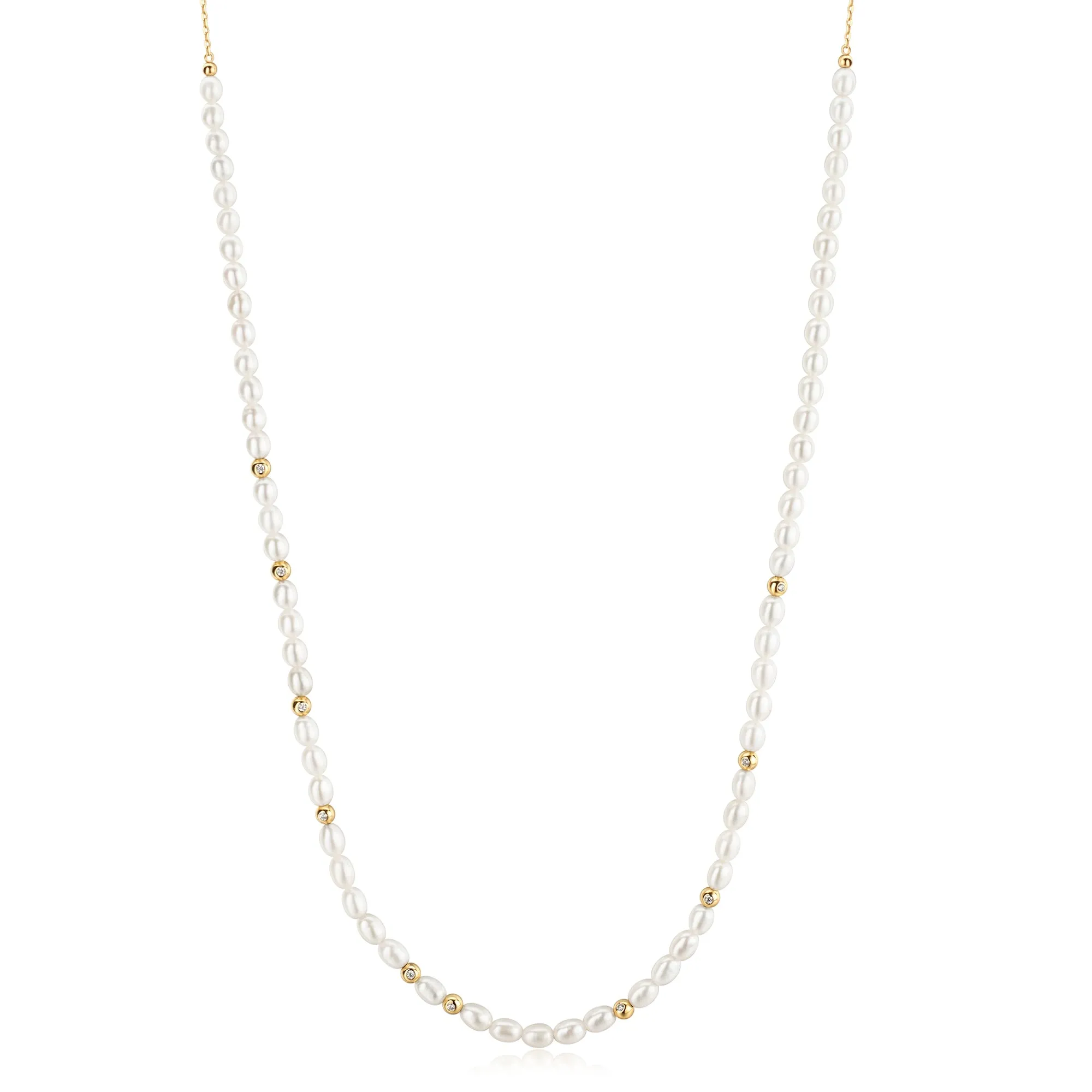 Ania Haie Gold Freshwater Pearl White Cubic Zirconia Bezel Set Slider Necklace N058-06G