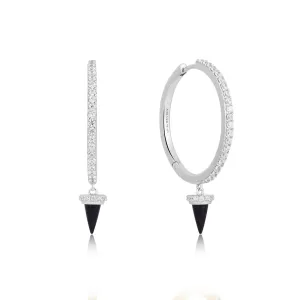 Ania Haie Silver Black Agate Drop Hoop Earrings E053-09H