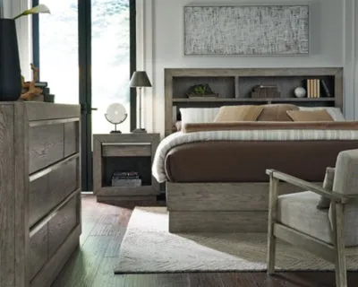 Anibecca King Bookcase Bed with Mirrored Dresser, Chest and Nightstand