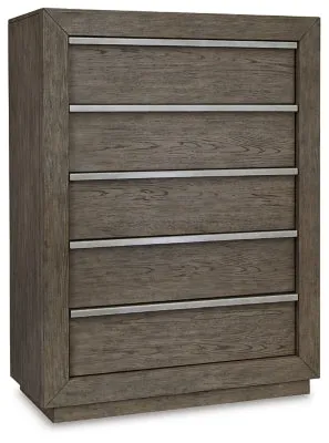 Anibecca King Upholstered Bed with Mirrored Dresser and Chest