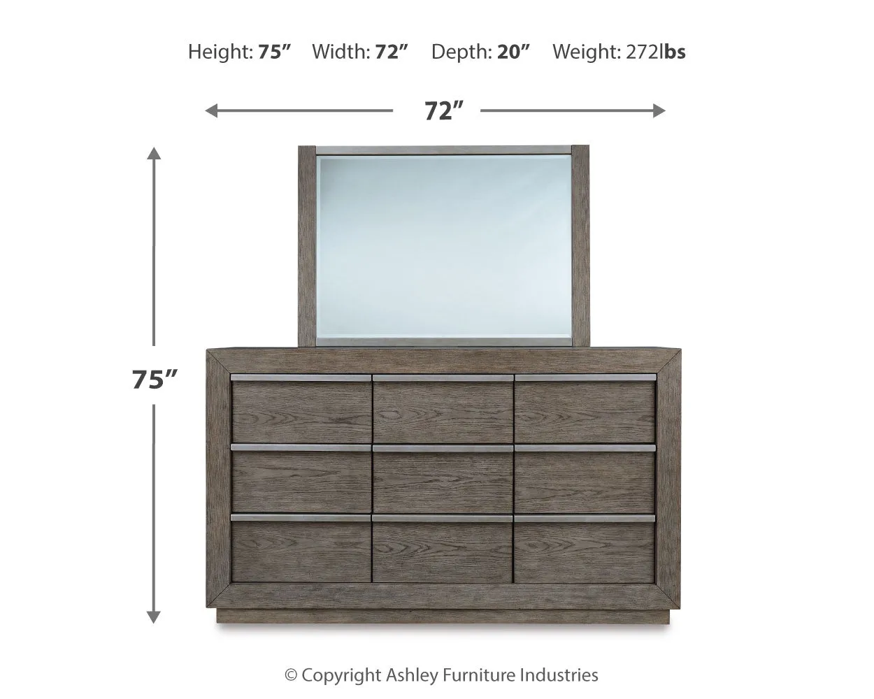 Anibecca Queen Bookcase Bed with Mirrored Dresser