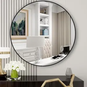 Anikaa Yemi Round Wall Mirror for Bedroom Moder Design Metal Frame Mirrors for Bathroom, Living Rooms, Entryways (Black, 24 Inches), FramedDecor