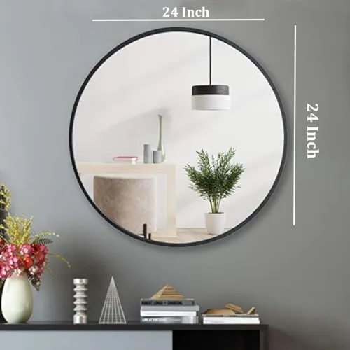 Anikaa Yemi Round Wall Mirror for Bedroom Moder Design Metal Frame Mirrors for Bathroom, Living Rooms, Entryways (Black, 24 Inches), FramedDecor