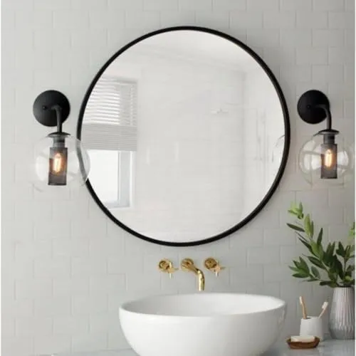 Anikaa Yemi Round Wall Mirror for Bedroom Moder Design Metal Frame Mirrors for Bathroom, Living Rooms, Entryways (Black, 24 Inches), FramedDecor