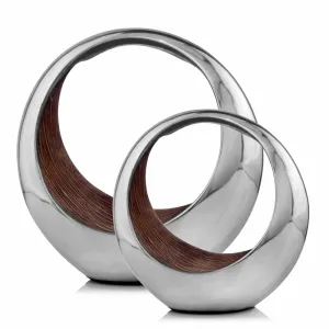 Anillo 2-Tone Decorative, Large, Aluminum, Tabletop, Accents, Décor, Bowl, Modern, Engagement Wedding Trays, Ring Display Stand, Key Holder L x 8" W x 16" H, Brown, Silver