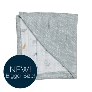 Animal Alphabet   Grey Crayon Oh So Soft Muslin Super Snuggle Blanket