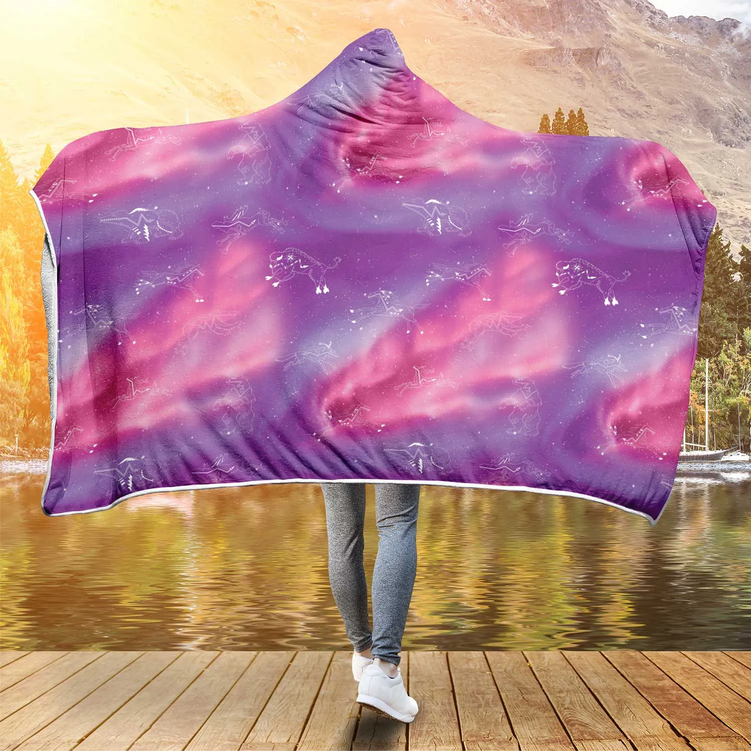 Animal Ancestors 7 Aurora Gases Pink and Purple Hooded Blanket