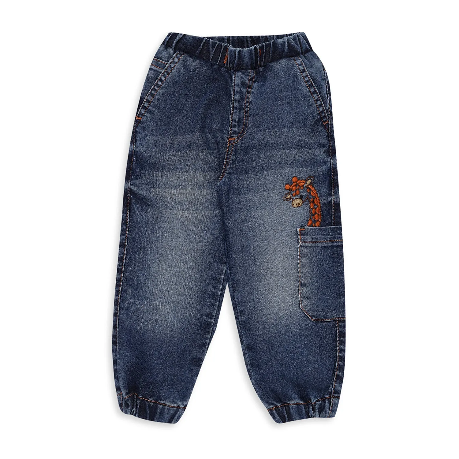 Animal Detail Embroidered Jeans - Boys - Blue