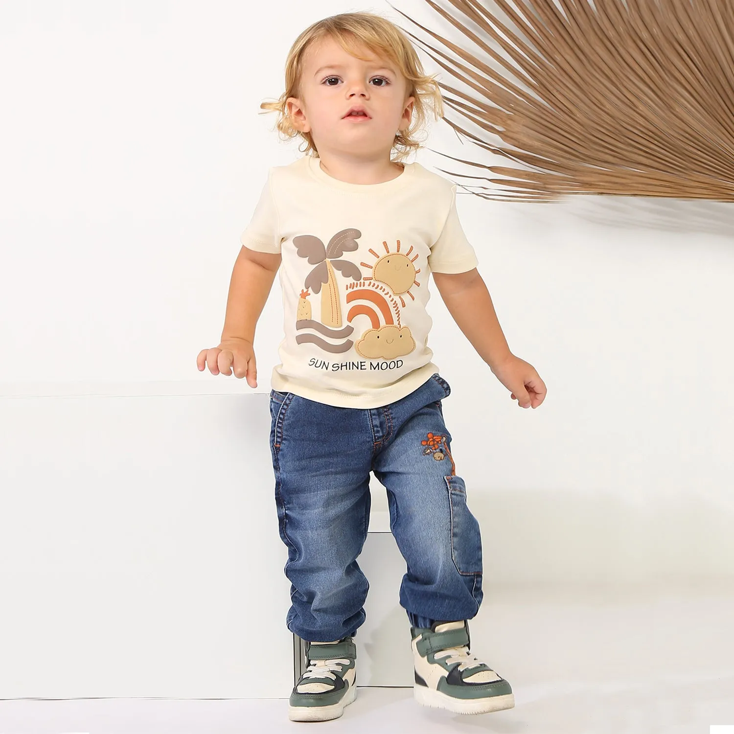 Animal Detail Embroidered Jeans - Boys - Blue