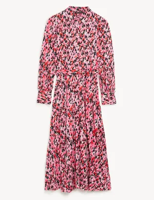 Animal Print Tie Waist Midi Shirt Dress