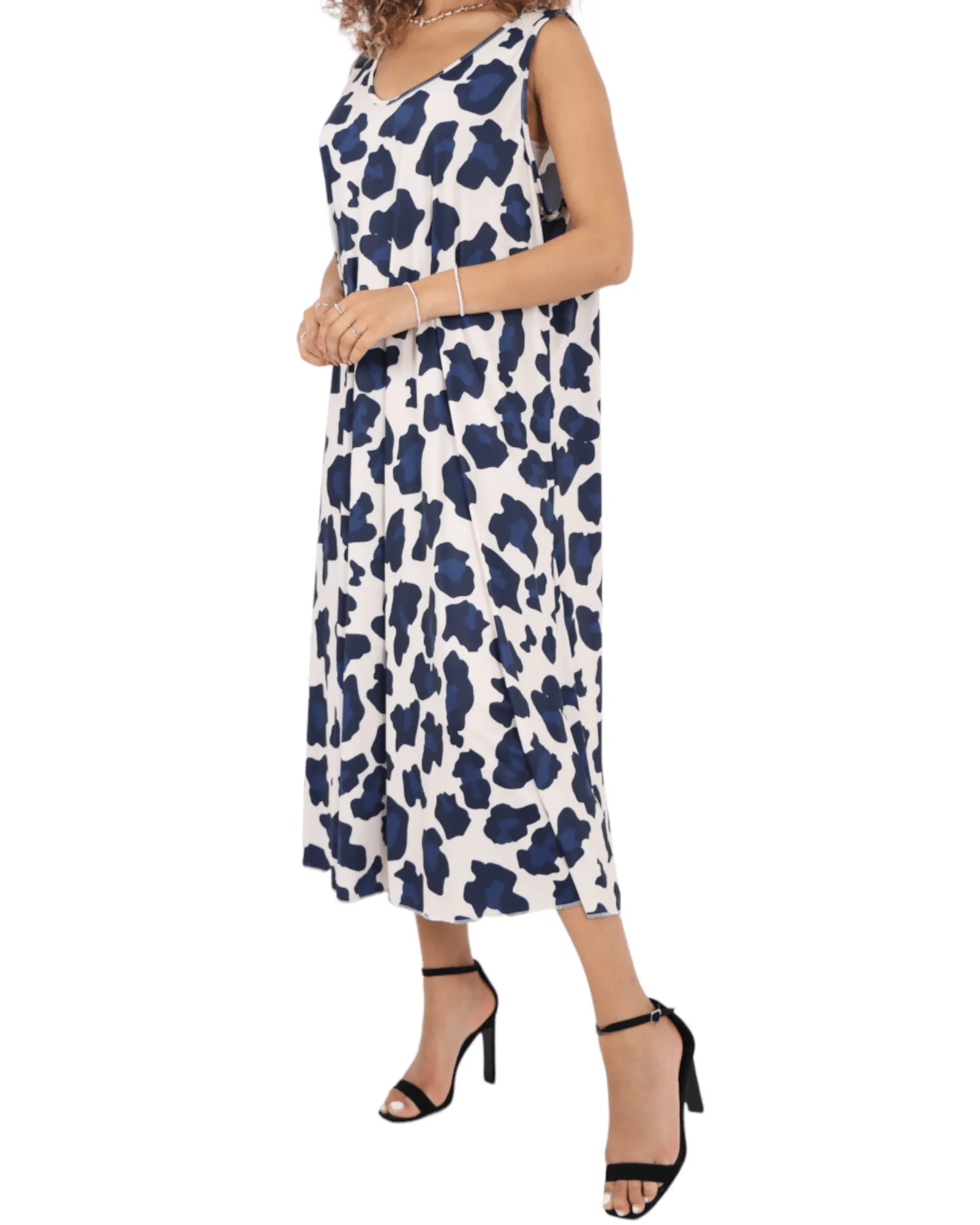 Animal Printed Sleeveless Vest Midi Dress