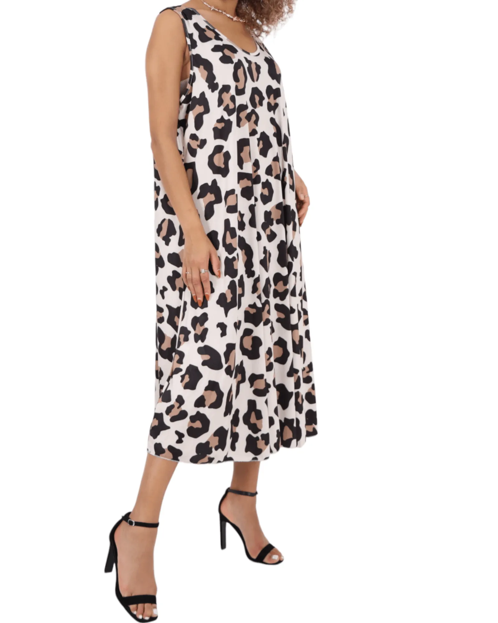 Animal Printed Sleeveless Vest Midi Dress