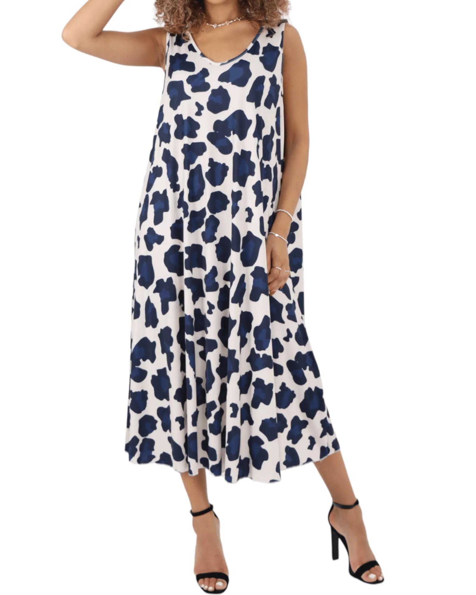 Animal Printed Sleeveless Vest Midi Dress