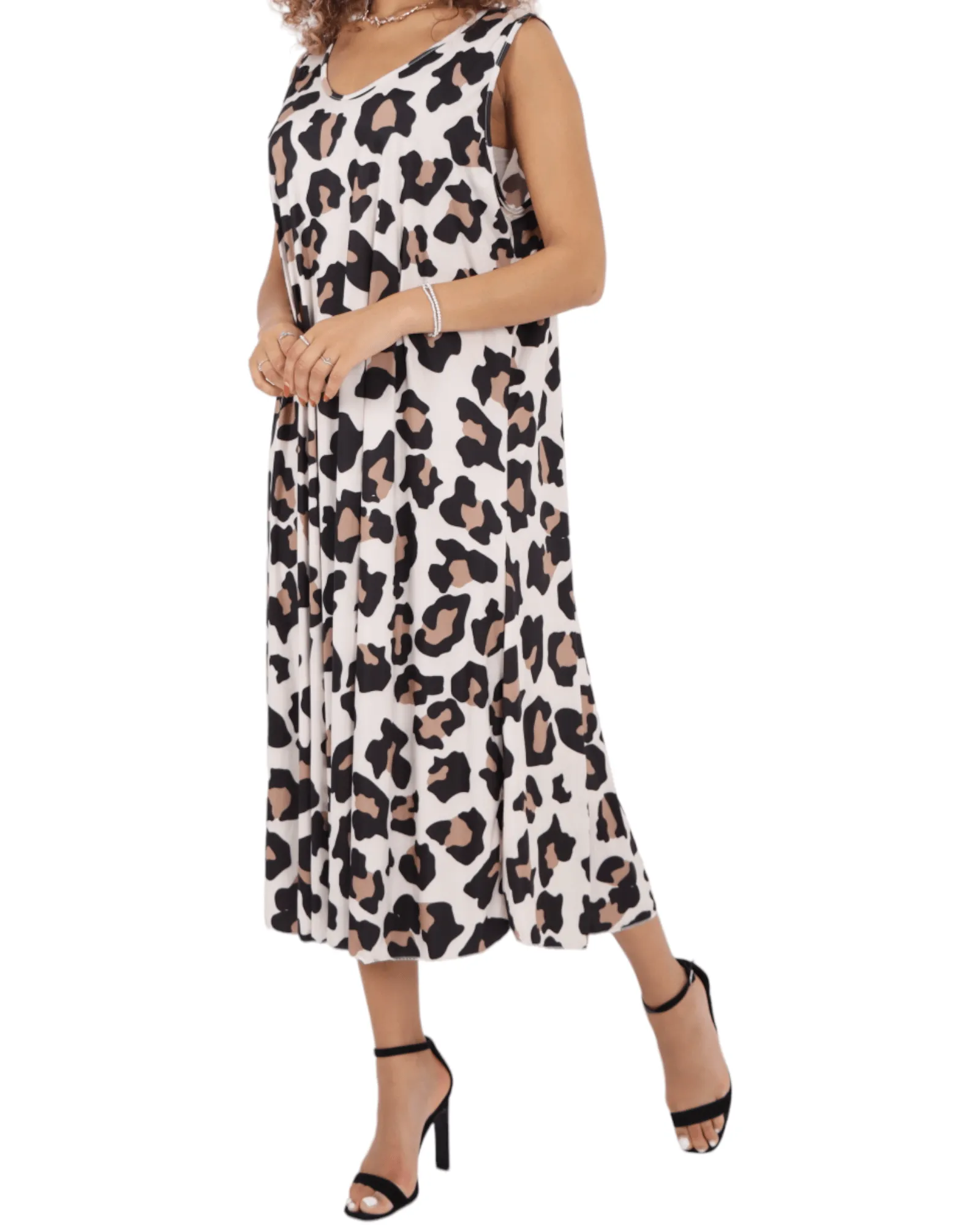 Animal Printed Sleeveless Vest Midi Dress