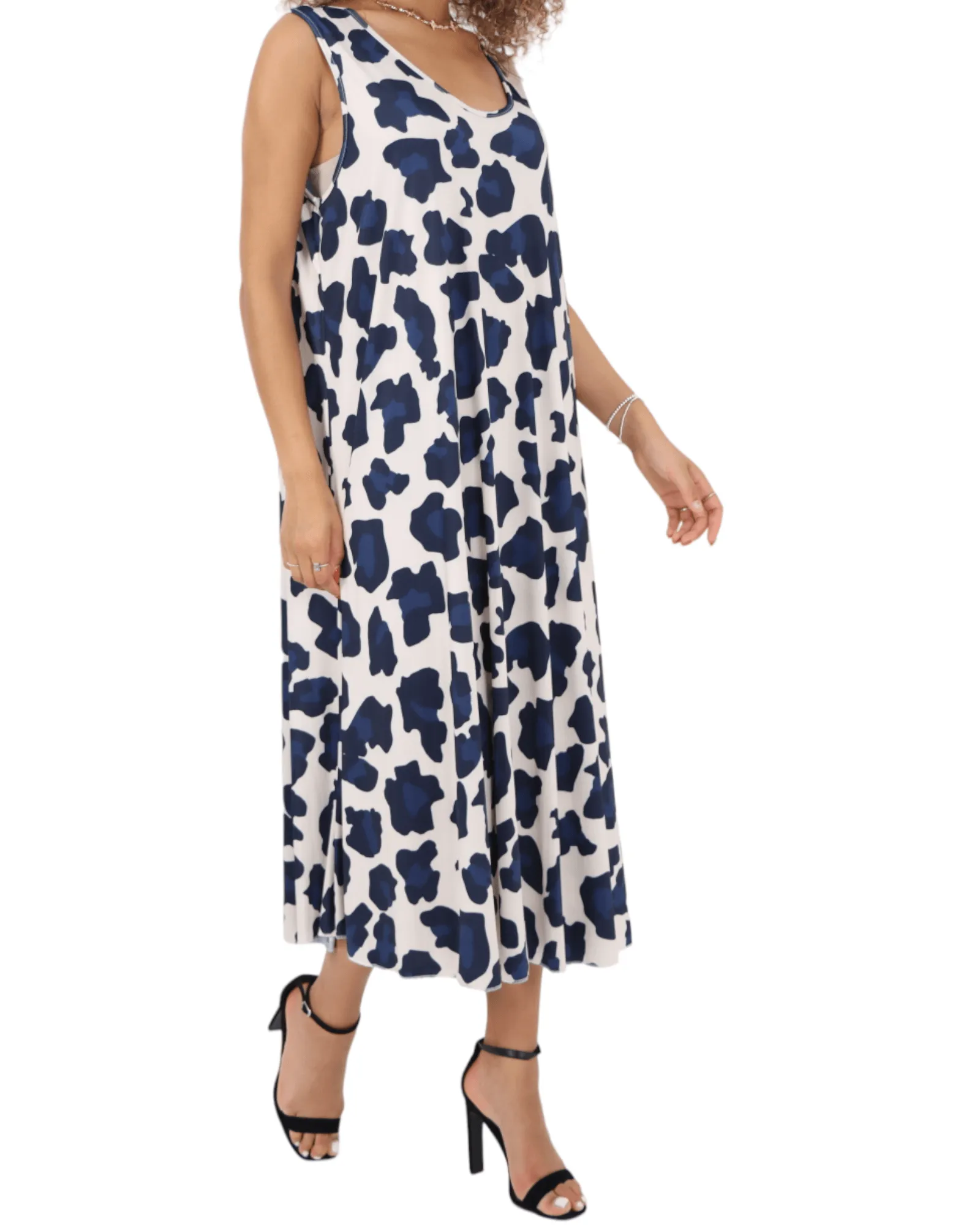 Animal Printed Sleeveless Vest Midi Dress