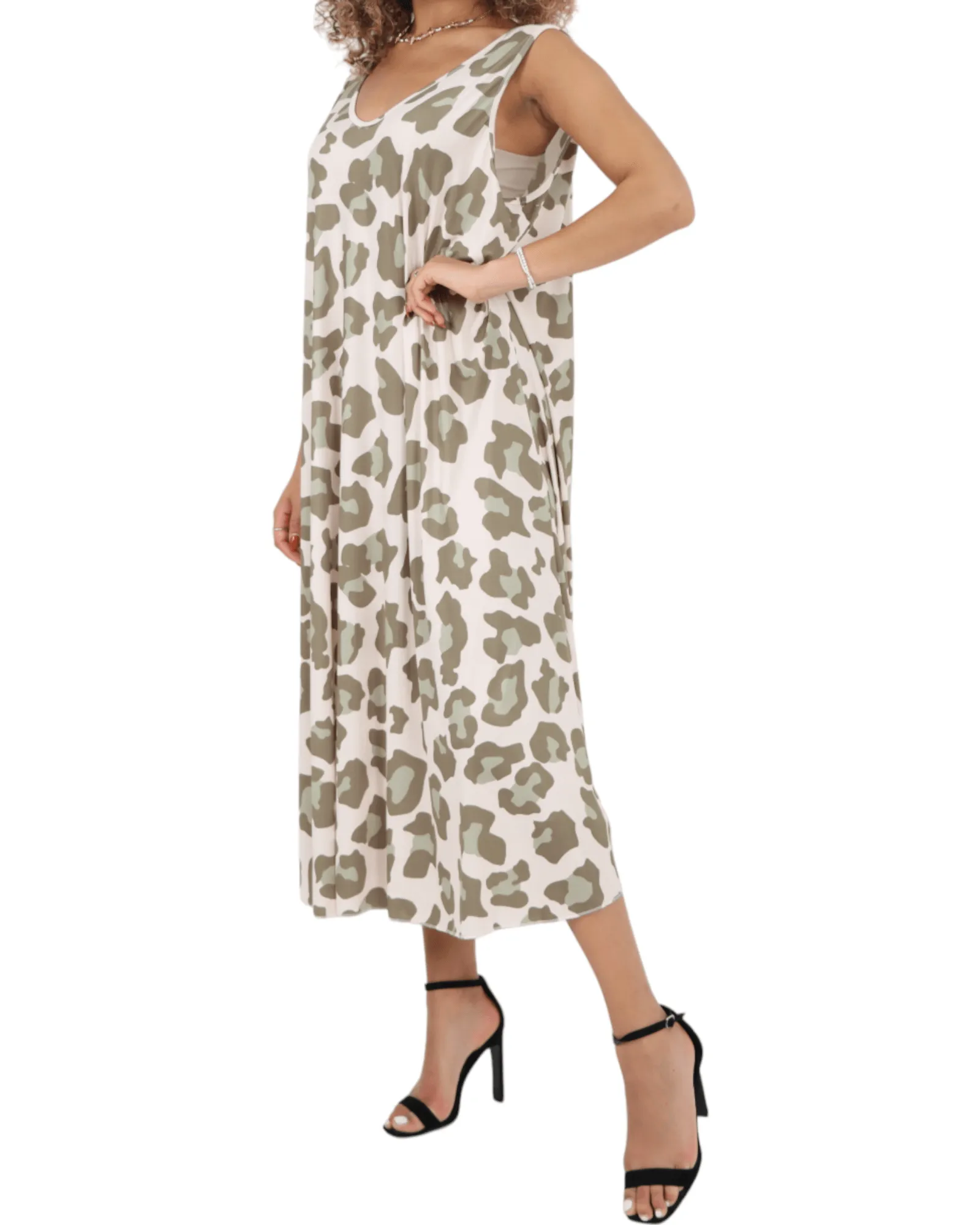 Animal Printed Sleeveless Vest Midi Dress