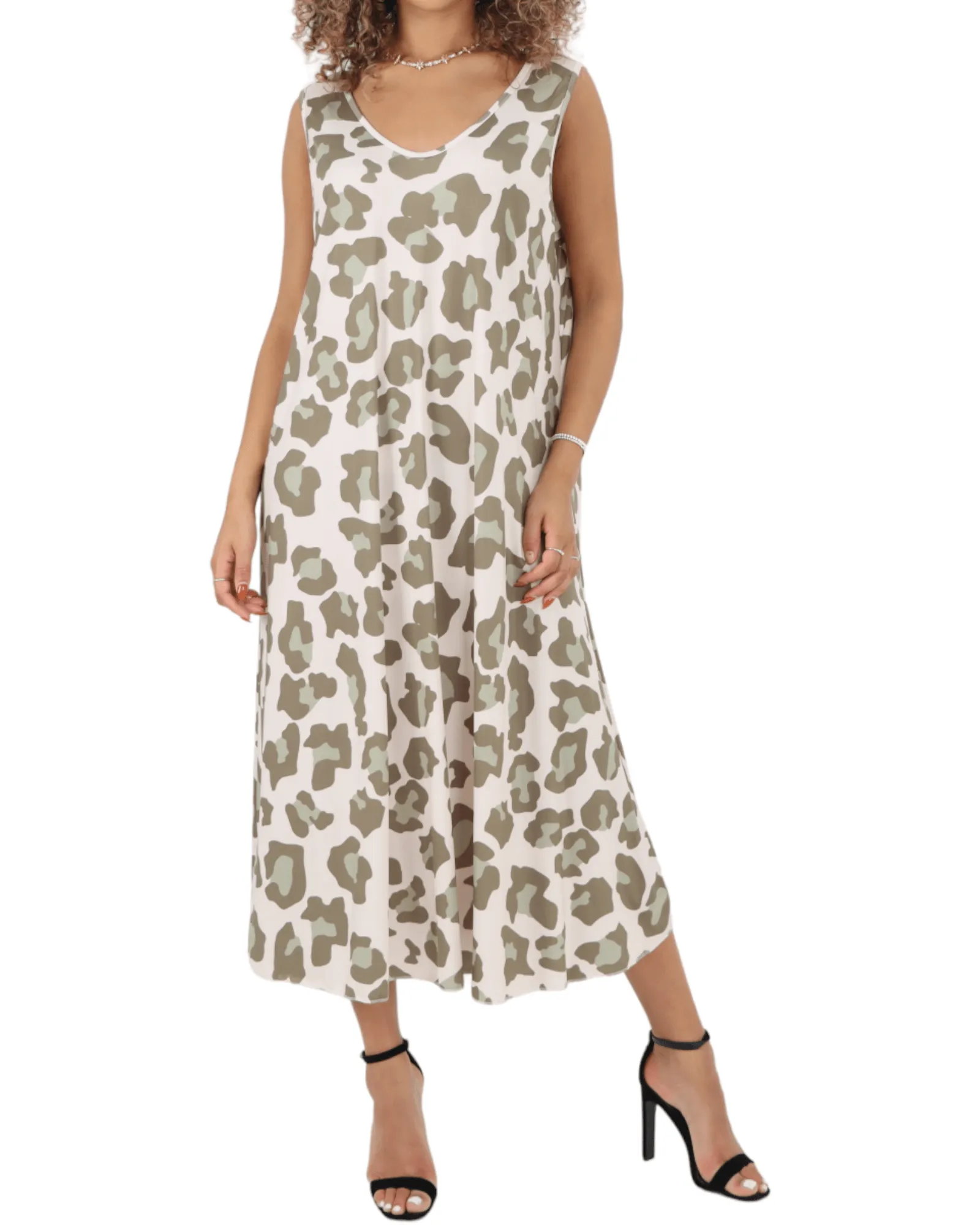 Animal Printed Sleeveless Vest Midi Dress