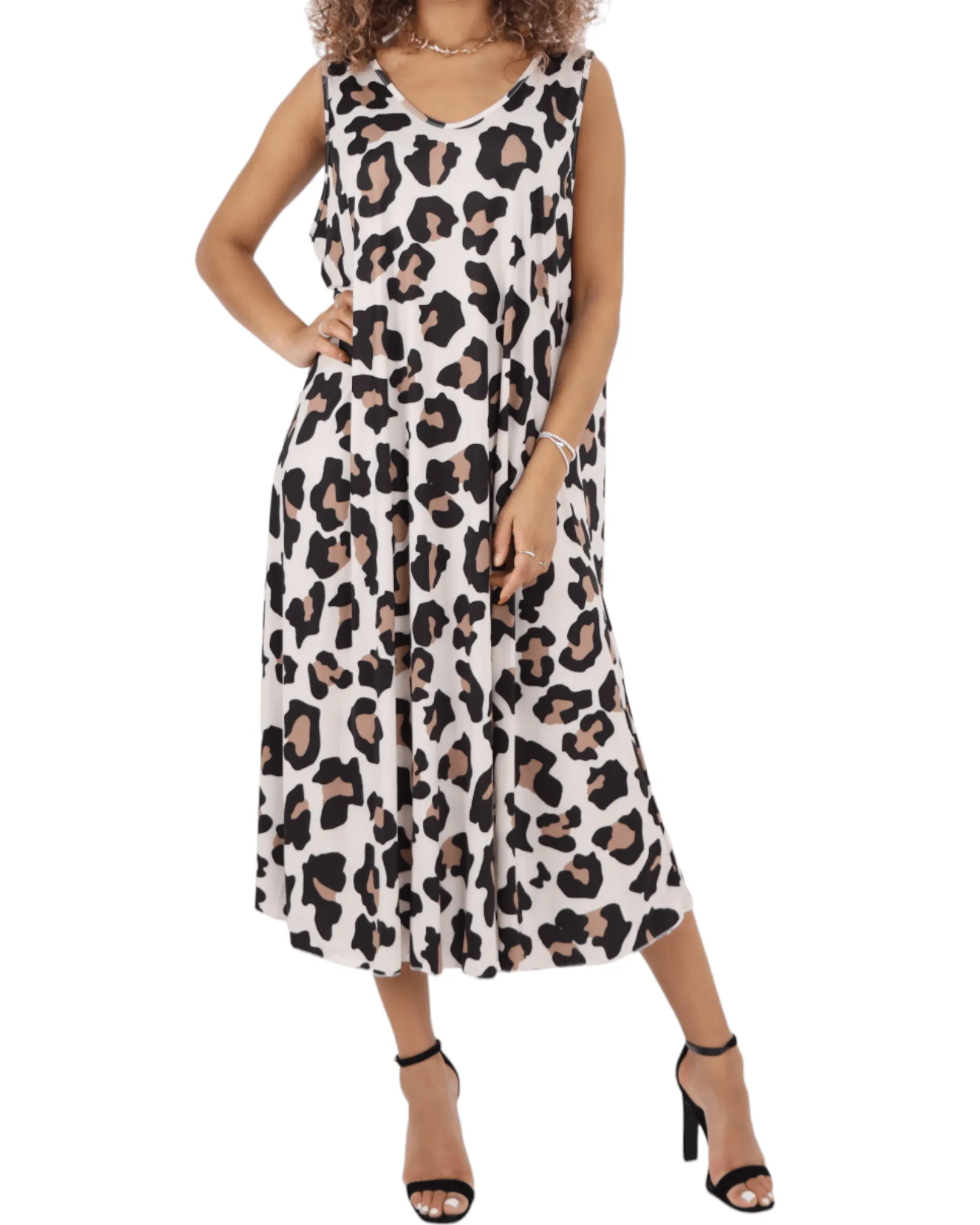 Animal Printed Sleeveless Vest Midi Dress